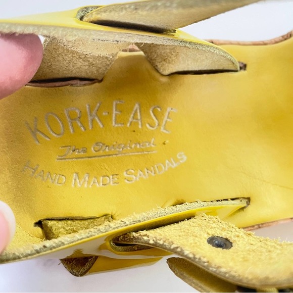 Kork-ease Myrna Sandal Patent Yellow Leather Cork Wedge Retro Comfort Buckle 7 - Picture 11 of 11